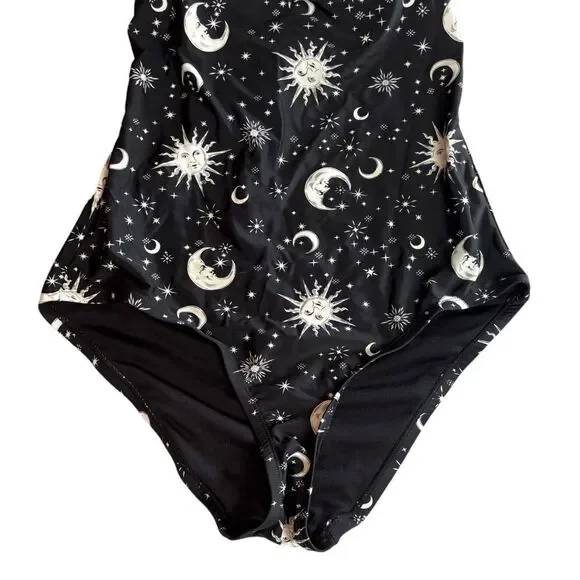Hot Topic Black & White Sun Moon Stars Celestial One Piece Swimsuit Size Small - Picture 11 of 14